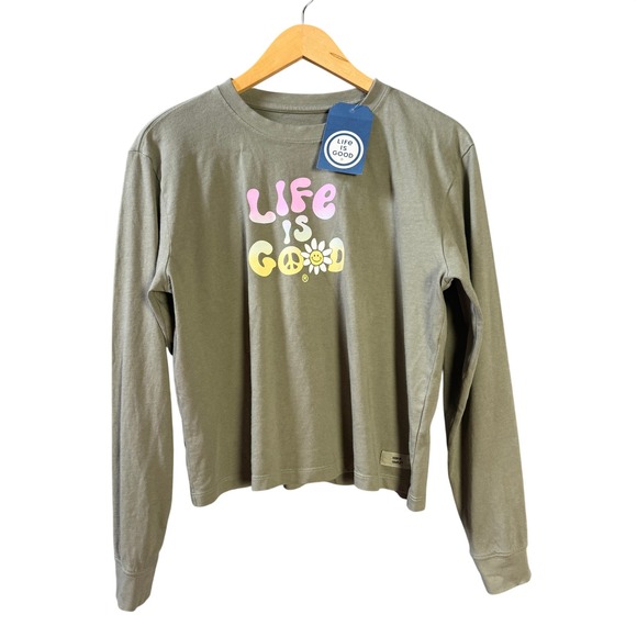 Life Is Good Tops - Life Is Good Womens Graphic Tee Crop Women's XS Crusher Long Sleeve Olive Green